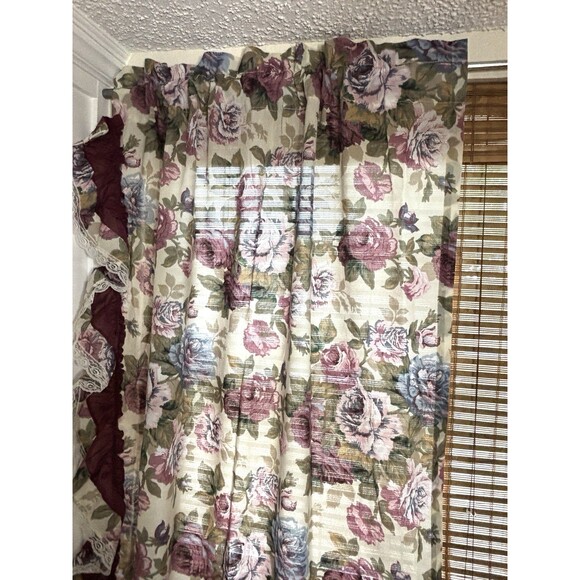 VTG Rose Ruffled Curtain Panels Romantic Victorian w/ Lace JC Penny Cottage Chic - Picture 5 of 11